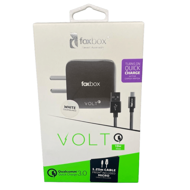 Cargador MicroUSB 3.0A (1 USB) Blanco Foxbox