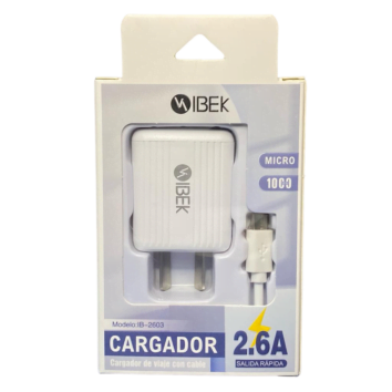 Cargador MicroUSB 2.6A (1 USB) Ibek IB-2603
