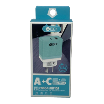 Fuente A+C (USB + Type C) 5.8A Ibek IB-582