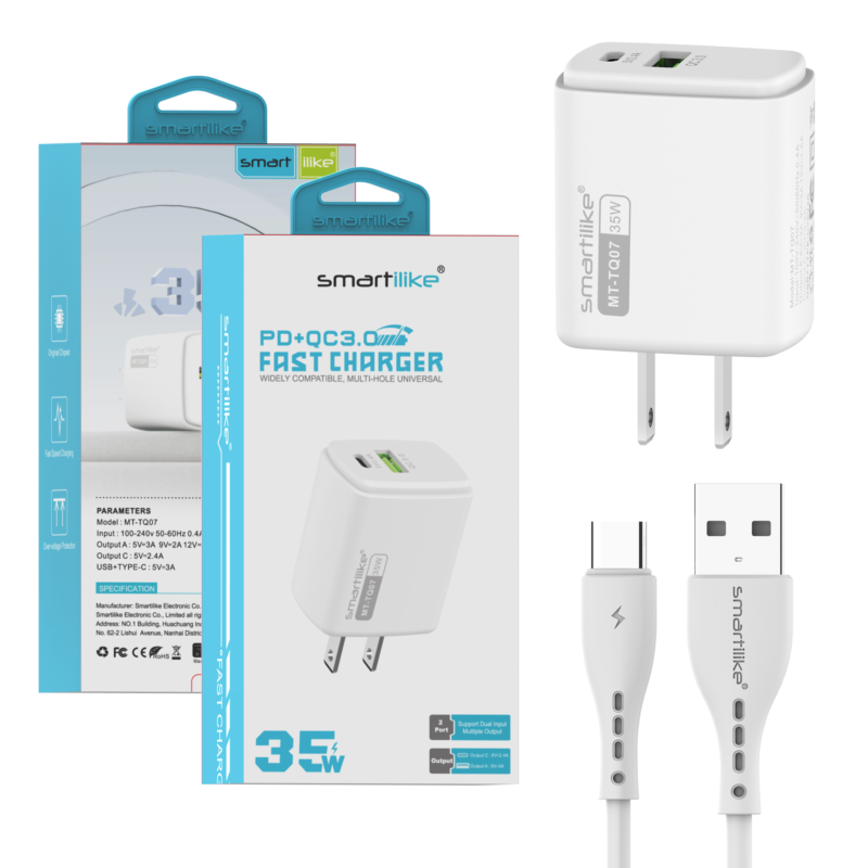 Cargador 35WPD+QC3.0 A+C C/Cable Tipo C TQ07