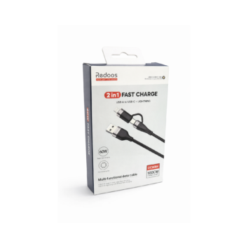 Cable Carga Rápida 2 en 1 Redoos 60W USB-A a Tipo C y Lightning Nylon Trenzado 1 Metro