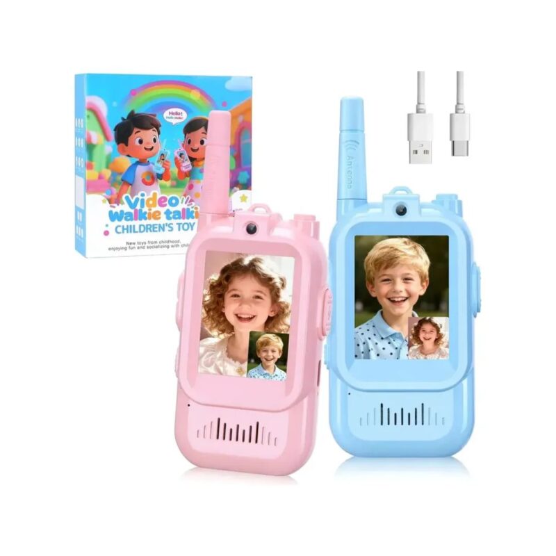 Walkie Talkies de Video para Niños con Pantalla, Pack de 2, Azul y Rosa